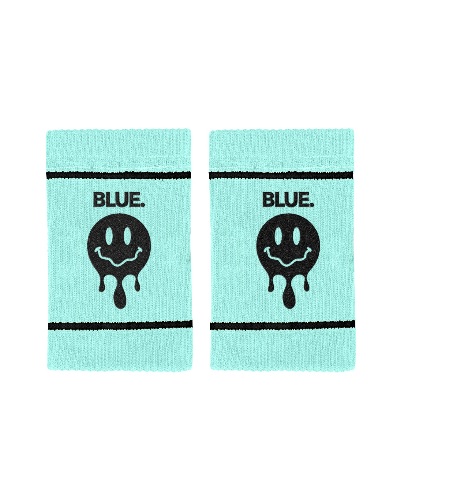 Pair of turquoise Blue wrist sweat bands with black logo detail
